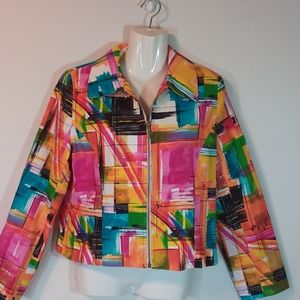 LoriZoni Graphic Print Zip Front Jacket